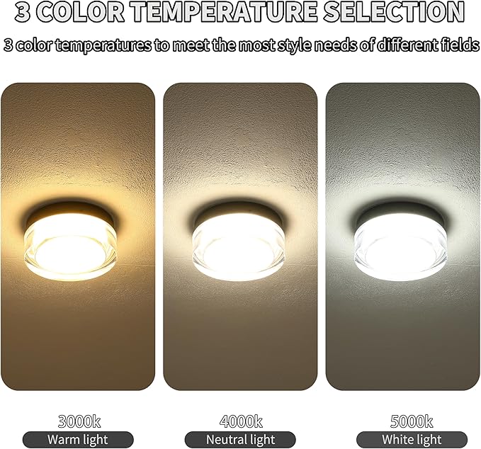 6 inch Flush Mount Ceiling Light Fixture, 3CCT LED Ceiling Lights, Black Modern Dimmable Lighting for Closet Hallway, Crystal Prismatic Featured, 3000K/4000K/5000K
