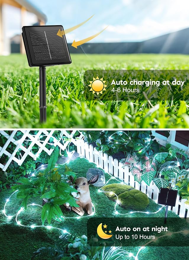 Brightown 2-Pack 39FT 100LED Solar Rope Lights, Solar Outdoor Lights IP65 Waterproof Solar Powered Fairy Lights with 8 Lighting Modes for Party Garden Yard Home Holiday Tree Decoration, Pure White