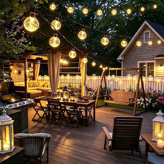 Joomer Solar Powered String Lights,39FT 60 LED Outdoor Solar String Lights Crystal Ball Lights 8 Modes Globe Lights for Garden, Gazebo, Porch, Lawn, Patio, Tree Decor (Warm White)