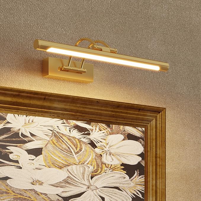 Picture Frame Light,16 inch Wireless Picture Lights Rechargeable for Wall with Remote,5000mAh 3CCT Dimmable and Timer Remote Art Lighting for Paintings for Pictures Display,Gold