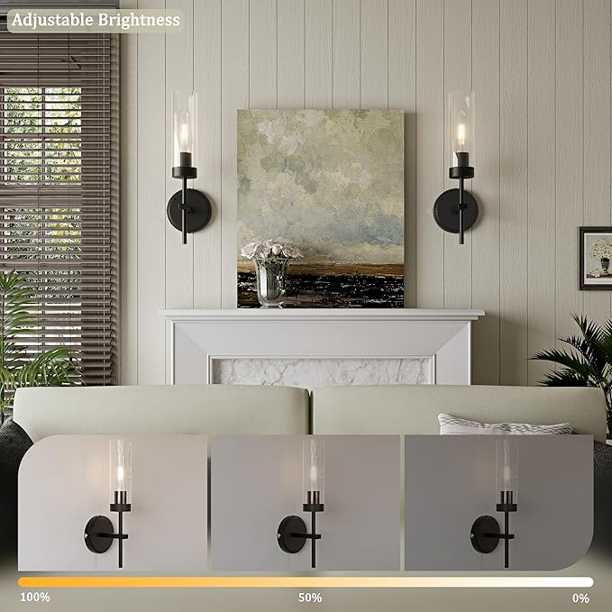 Black Battery Operated Wall Sconce, Wireless Wall Sconces with Remote Control, Rechargeable 3000K Dimmable Wall Light for Bedroom Living Room Bathroom Hallway Entryway Stairwell