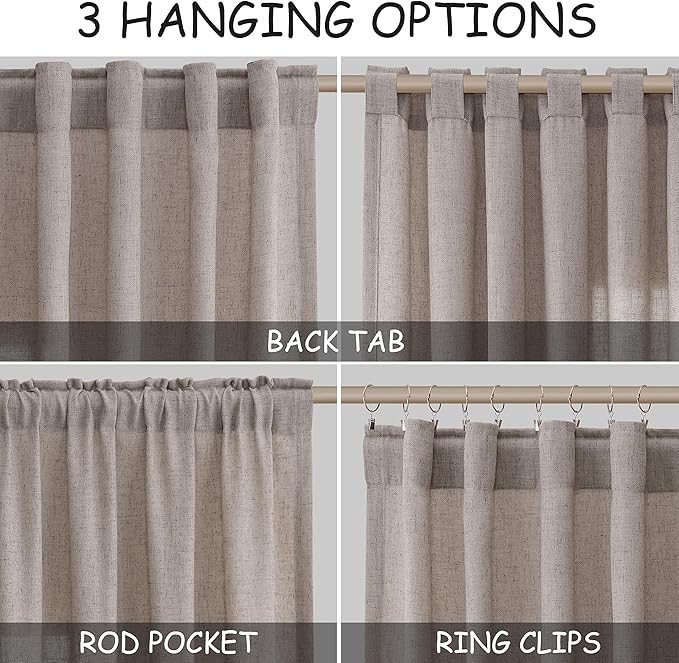 Brownish Grey Semi Sheer Linen Curtains 72 Inch Length for Living Room Back Tab Rod Pocket Modern Farmhouse Coastal Decor Cotton Textured Gauze Curtains 72 Inches Long for Dining Room Office
