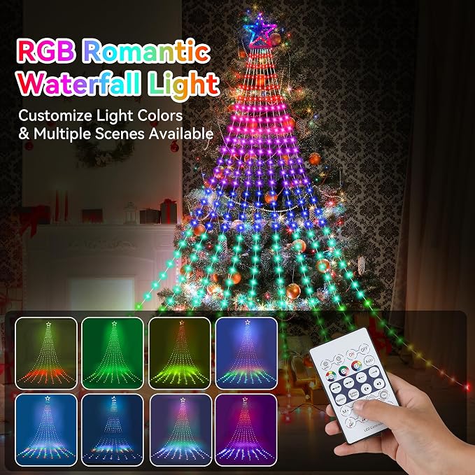 DANLI Christmas Decorations Outdoor Star String Lights Flowing Color Changing Tree Lights,320 LED 11.5FT Christmas String Lights with 8 Lighting Modes Remote Timer for Xmas New Year Holiday Birthday