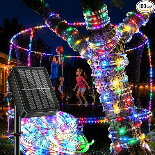 LairtPOW Solar Rope Lights Outdoor, 39FT 100 LED Solar Trampoline Lights with 8 Modes, IP67 Waterproof Color Changing LED Rope Lights for Trampoline Backyard Patio Tree Christmas Decor, Multicolor