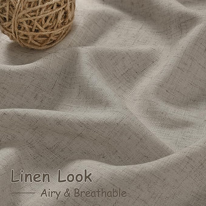 Nanspring Grey Beige Linen Curtains 96 Inches Long for Living Room Simple Modern Luxury Light Filtering Semi Sheer Curtain Back Tab Flax Boho Neutral Gray Drapes for Bedroom Office 52x96, 2 Panels