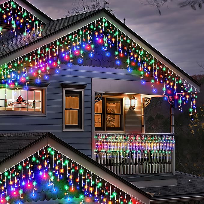 WBao Christmas Lights Outdoor, 432 LED 33FT Icicle Lights with 81 Drops, Remote Control, 3 Timer Settings, 8 Modes, Waterproof, Connectable Fairy Lights for Wedding, Holiday Eaves Decor, Multicolor