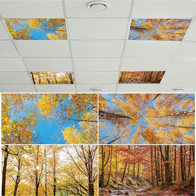 4 Pcs Fluorescent Light Covers with 40 Magnets Decorative for Classroom Ceiling Light 4 x 2 Feet Magnetic Light Covers Filter Easy Install for Office Hospitals & Home Drop Ceiling Supplies (Fall)