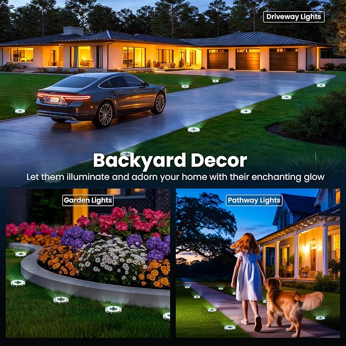 SOLPEX Solar Ground Lights 12 Pack, Solar Pathway Lights Outdoor Waterproof, Landscape Lighting for Garden, Walkway, Driveway, Yard, Deck, Patio, Swimming Pool (Cool White)