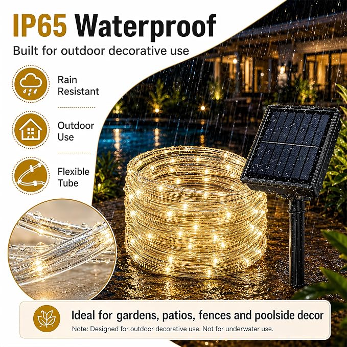 LairtPOW Solar Rope Light 3 Pack 39 FT 100 LEDs IP65 Waterproof Outdoor LED ‎Solar Outdoor Lights for Party Garden Yard Home Wedding Christmas Halloween Holiday Tree Decoration Lighting(3 Pack)