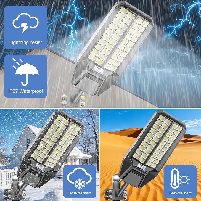 Solar Street Lights Outdoor Waterproof Dusk to Down Heavy Duty 10000W Commercial Large Solar Lights Outdoor Motion Sensor with Remote Control LED Parking Lot Flood Lights for Yard Garden Walkway