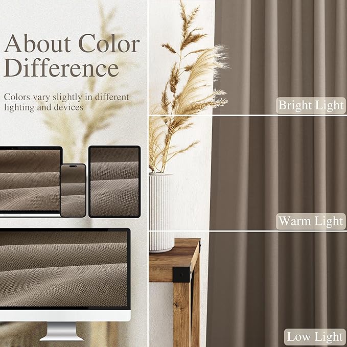 Dark Taupe Linen Curtains 96 Inches Long for Living Room 2 Panels Back Tab Pocket Semi Sheer Privacy Light Filtering Modern Farmhouse Curtains Flax Linen Bedroom Curtain Drapes for Bedroom 40x96