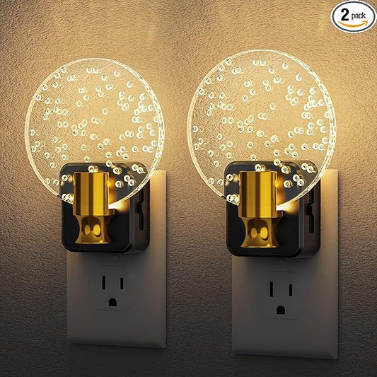 DORESshop LED Night Light[2 Pack], Decorative Bubble Night Light Plug Into Wall with Dusk-to-Dawn Sensor, Dimmable Nightlights for Bathroom Hallway, Bedroom,Kids Room,Stairway, Soft White