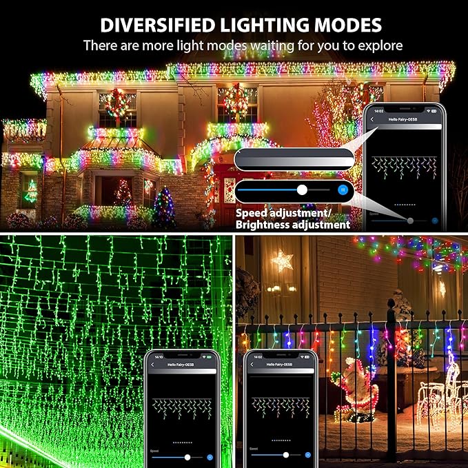66FT Smart Color Changing Icicle Lights Outdoor - APP Control DIY Red White and Blue Curtain Lights Music Sync 100+ Effects 598 LEDs 138 Drops, Group Control Waterproof for Roof Eaves Holiday Decor