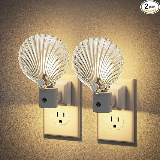 JandCase Night Light, Night Lights Plug into Wall, 2 Pack Dusk to Dawn Sensor Seashell Nightlights, 3000K Soft White Brightness Adjustable Nightlight for Kids Bedroom Hallway Kitchen