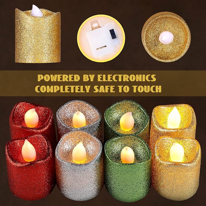 Honoson 24 Pack Mixed Color Candles Party Decoration Flameless Candles LED Tea Light Candles Battery Operated Candle Fake Candle for Halloween Christmas Valentine‘s Day Diwali Wedding Table Decor