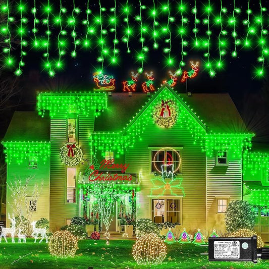 Icicle Christmas Lights Outdoor - 66FT 640 LED Icicle Lights for Outside with 8 Modes Timer, 120 Drops Waterproof Connectable Hanging String Lights Indoor House Party Roof Yard Decorations, Green