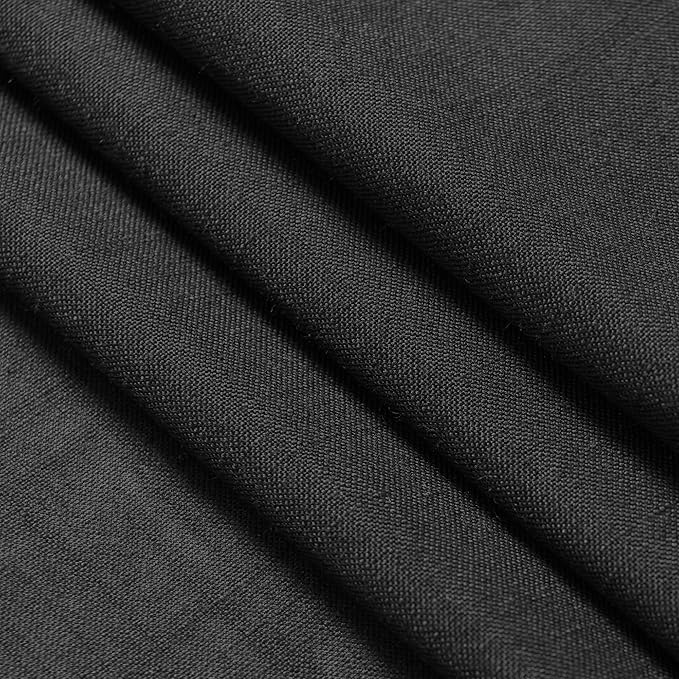 Nanspring Black Cafe Curtains 48 Inch Length Set 2 Panel Back Tab Pocket Semi Sheer Short Linen Black Curtain Tiers for Small Bathroom Window Basement 52x48
