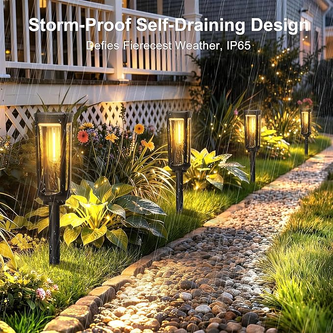 JEJOT Solar Pathway Lights Outdoor Waterproof IP65, 2 Pack Warm White Solar Walkway Lights, Auto On/Off Outdoor Light for Lawn Garden Patio Driveway Decor Landscape Lighting