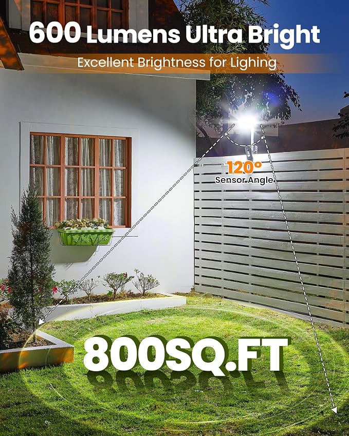 Clip On Solar Lights Outdoor, Motion Sensor Outdoor Lights, 92 LEDs 600LM Solar Fence Lights Outdoor Waterproof,Security Lights for Fence, Deck, Gutter (4, Clamp/Black/6000K)