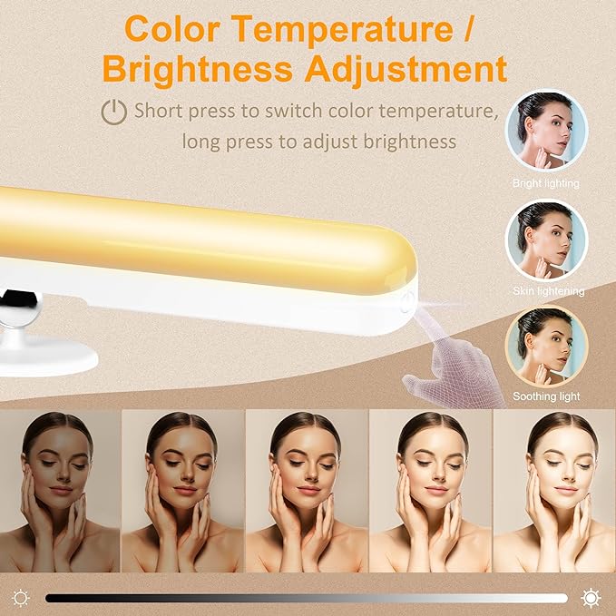 Benreom Wireless Vanity Lights for Mirror, Rechargeable Battery Operated Stick on Lamp, Adjustable Color Brightness & Angle Makeup Light, Cordless Magnetic LED Bar Renter Friendly Lighting Decor Gift