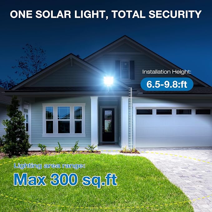 Solar Lights Outdoor,IP66 Waterproof Solar Street Lights Outdoor,6500K LED Dusk to Dawn Security Flood light with Motion Sensor and Remote Control for Yard,Parking Lot, Courtyards,Garages 2-Pack