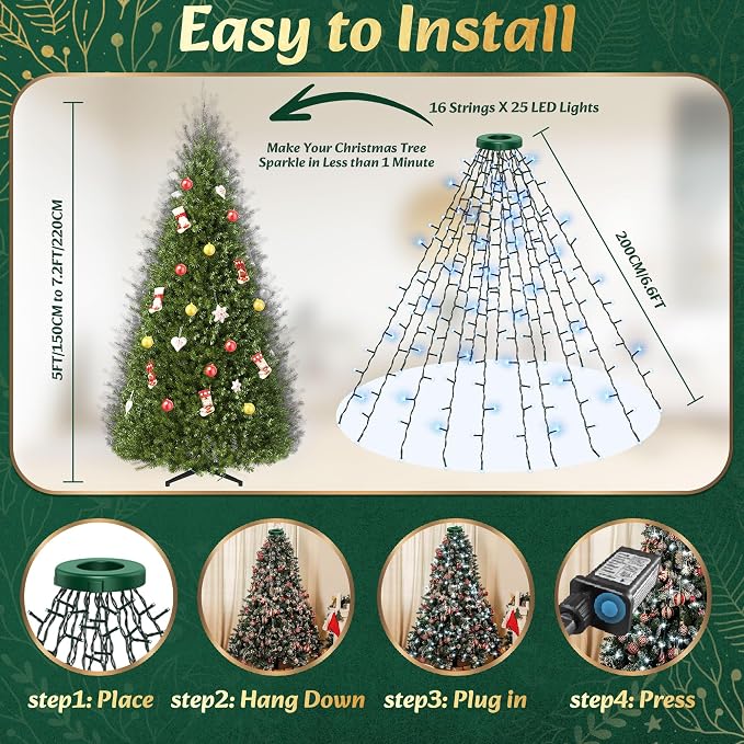 Christmas Trees Lights - 400 LEDs Tree Twinkle Lights for Christmas Tree,6.6FT x 16 String Xmas Decorations Lights Fairy Tree Light 8 Mode for Xmas Fir Pine Party Decoration White
