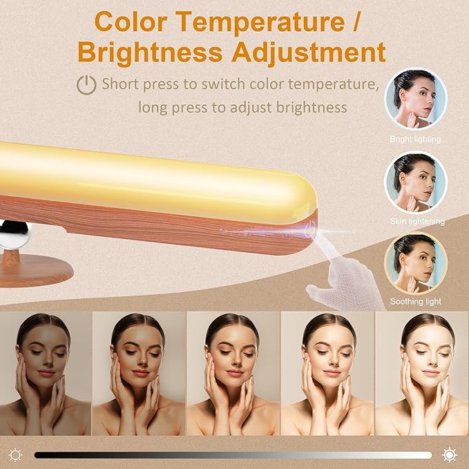 Benreom 2 Pack Vanity Lights for Mirror with 4000mAh Rechargeable Battery, Touch Control Dimmable Makeup Light with 3 Color Modes, Magnetic 360° Adjustable LED Bathroom Mirror Light, Light Wood