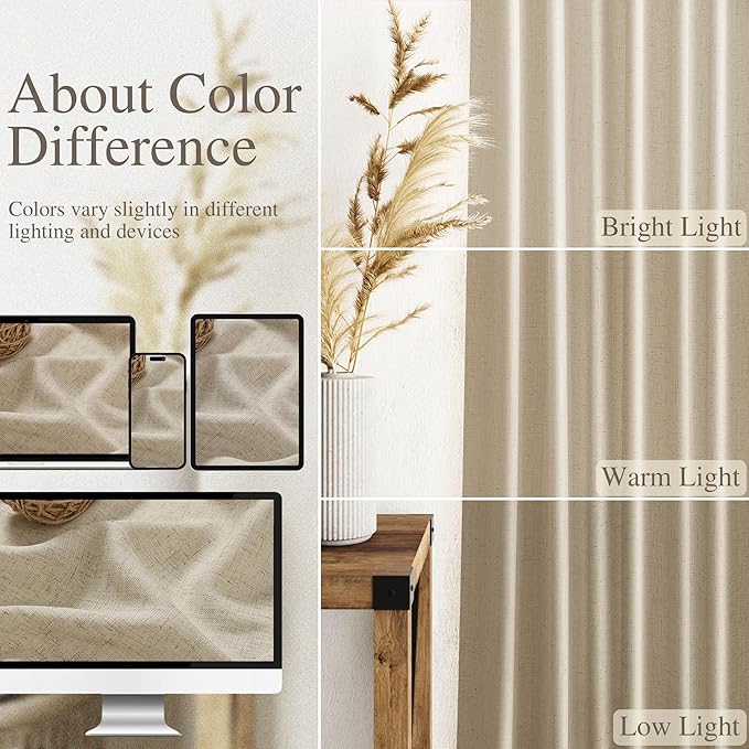 Eggshell Beige Linen Curtains for Living Room 100 Inches Long Light Filtering Semi Sheer Curtain Back Tab Rustic Farmhouse Decor Burlap Luxury Boho Drapes for Bedroom Dinner Room 52x100, 2 Panels