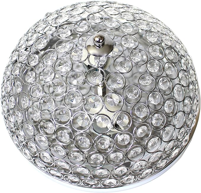 Elegant Designs FM1000-CHR Elipse Crystal 13 Inch Modern Metal 2 Light Bowl Shaped Ceiling Flush Mount Fixture, Chrome