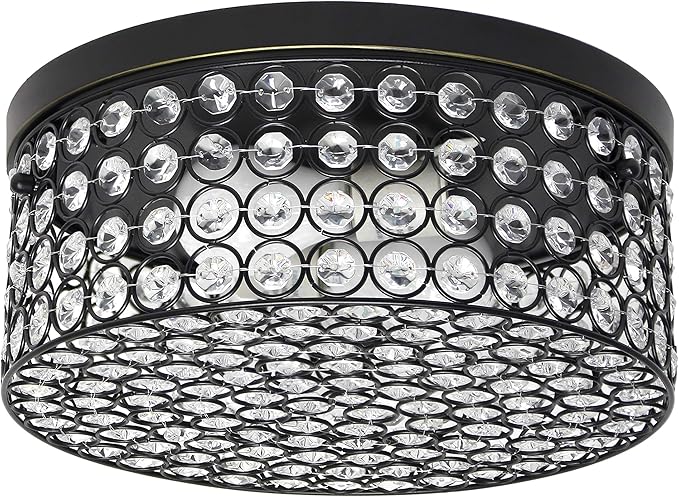 Elegant Designs FM1003-RBZ Elipse Crystal 12 Inch Modern Metal 2 Light Round Ceiling Flush Mount Fixture, Oil Rubbed Bronze, Restoration Bronze