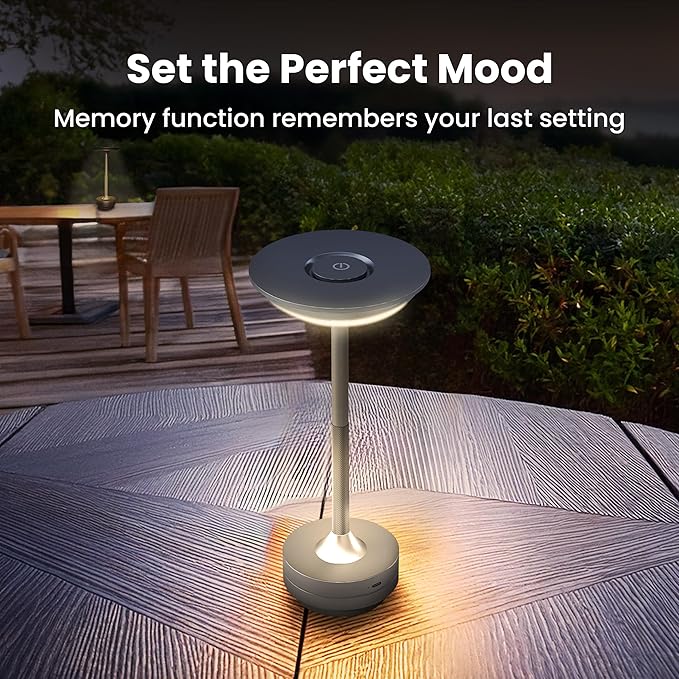 Feit Electric Rechargeable Table Lamp Touch Activated, 3 Color Temperatures, Dimmable, 100 Lumens, 3 Watts, USB Type-C Charging, Potable & IP44 Rated for Indoor/Outdoor Use, TABLE/3CCT/BK/BAT