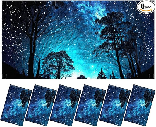6 Pcs Fluorescent Light Covers for Ceiling Lights with 48 Magnets Decorative Magnetic Light Filters for Classroom Office Kitchen Decoration(Night)