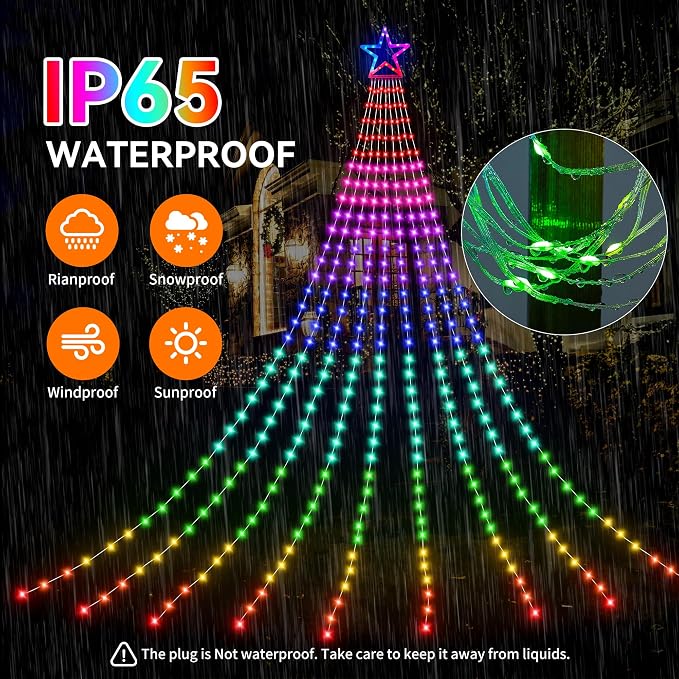 DANLI Christmas Decorations Outdoor Star String Lights Flowing Color Changing Tree Lights,320 LED 11.5FT Christmas String Lights with 8 Lighting Modes Remote Timer for Xmas New Year Holiday Birthday