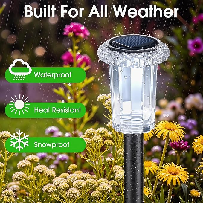 Eyrosa Solar Pathway Lights Outdoor Waterproof, 15 Pack Cool White Solar Garden Lights, Diamond-Cut Starlight Decor, Stake Lighting for Yard Path Walkway Driveway Patio Lawn Outside