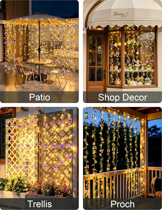 suddus Vine with Lights, Vine Lights with Butterfly for Wall,Bedroom, Dorm, Wedding, Party, Indoor Decor