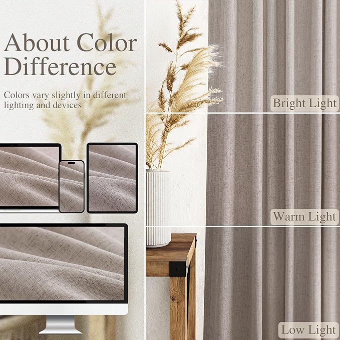 Brownish Grey Semi Sheer Linen Curtains 72 Inch Length for Living Room Back Tab Rod Pocket Modern Farmhouse Coastal Decor Cotton Textured Gauze Curtains 72 Inches Long for Dining Room Office