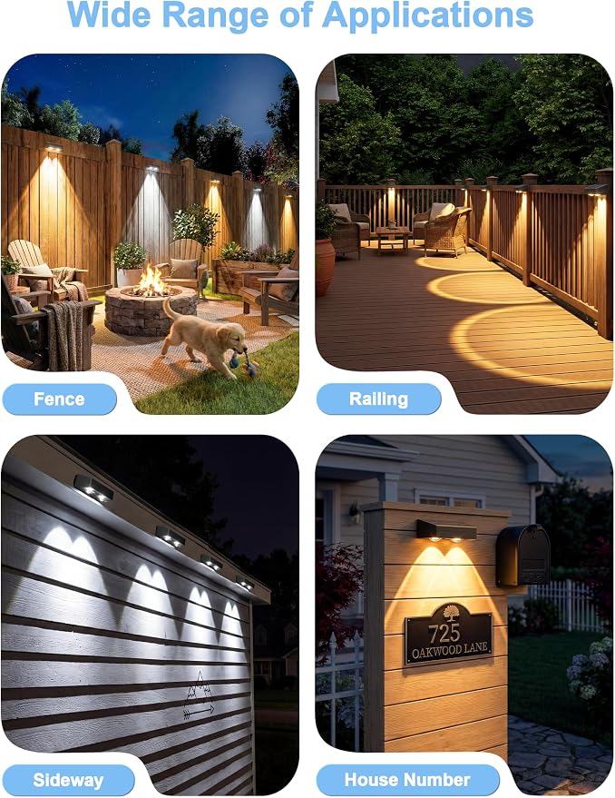 JOFIOS Solar Fence Lights with Remote, Warm White, Cool White and RGB Color Glow LED Outdoor Wall Lights, IP65 Waterproof Solar Lights for Fence, Backyard, Railing, and Deck, Home Improvement, 16 Pack