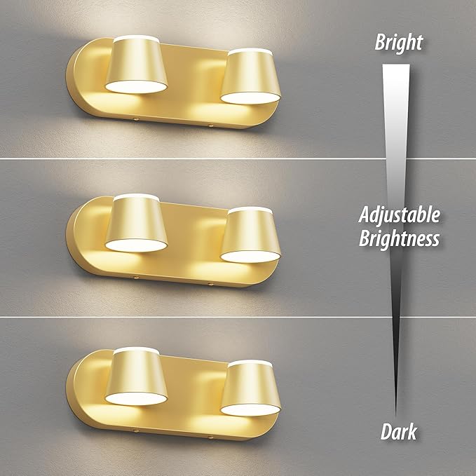 URSOLA 2 Light Bathroom Vanity Light, LED Gold Wall Light Fixtures, Up and Down Rotatable Dimmable, 13 inch Bathroom Lighting Fixtures Over Mirror