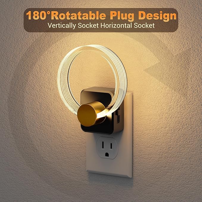 JandCase Night Light, Night Lights Plug into Wall, Dimmable Nightlight with Dusk to Dawn Sensor, 180° Rotatable Plug in Round Nightlights, LED Circle Acrylic Night Light for Bathroom Kids Gift, 1 Pack