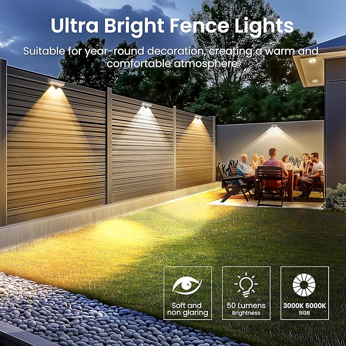 SOLPEX Solar Fence Lights Outdoor, 9 Fixed Colors ＆ Color Changing Fence Solar Lights Outdoor Waterproof IP65, LED Deck Lighting for Backyard Wall Step Patio Railing Pool Porch (12 Pack)