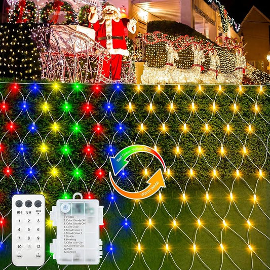 echosari Christmas Net Lights Battery Operated, Dual Color Changing 100 LED Bush Net Lights 5Ft x 5Ft Mesh Light with Remote for Wedding Garden Backyard Decor (Warm White & Multicolor)
