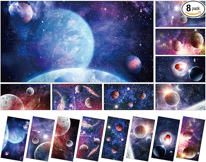 8 Pack Fluorescent Light Covers with 80 Magnets Decorative for Classroom Ceiling Light 4 x 2 Feet Magnetic Light Covers Filter Easy Install for Office Hospitals & Home Drop Ceiling Supplies(Planet )