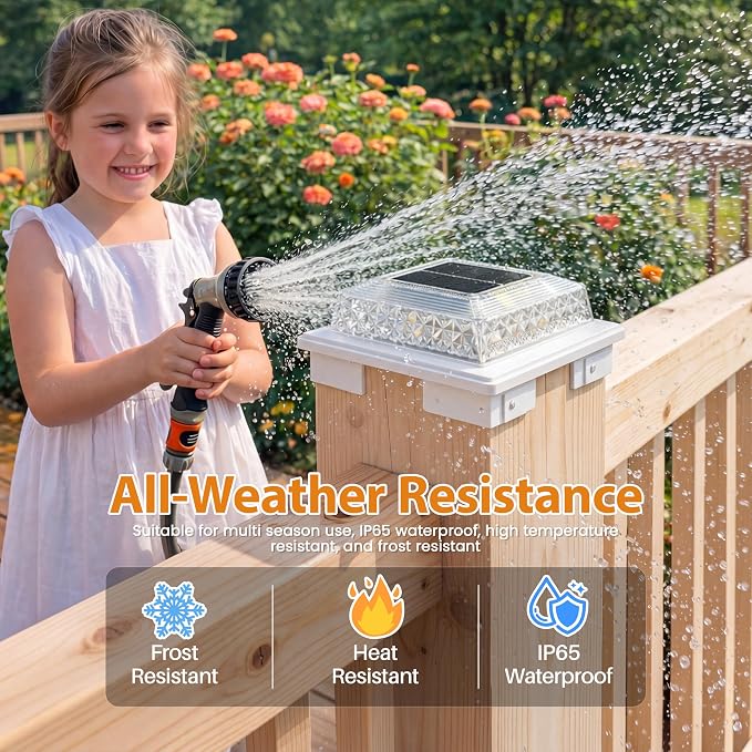 APONUO Solar Post Cap Lights, 3 Color Modes & 2 Brightness, Adjustable Base Fits 4x4 5x5 6x6 Posts (3.5-5.5 Inch), IP65 Waterproof, Deck & Fence Post Lights Solar Powered with Screws, White, 6 Pack