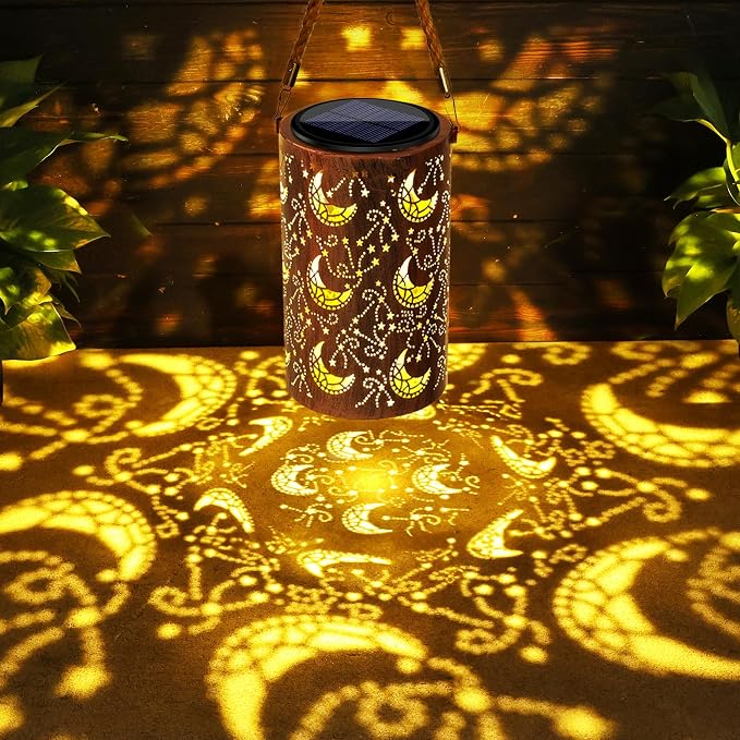 Toodour Solar Lantern Outdoor, Hanging Solar Outdoor Lights Garden Decor, Waterproof Hollow Out Retro Metal Moon Decorative Lights for Patio, Balcony, Yard, Walkway, Landscape, Outdoor Decor