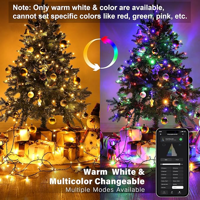 Brizled Smart Christmas Lights, 66FT 200 LED Color Changing Christmas String Lights App & Voice Control, Dimmable Warm White & Multicolor Xmas Tree Lights Music Sync for Indoor Outdoor Wedding Party