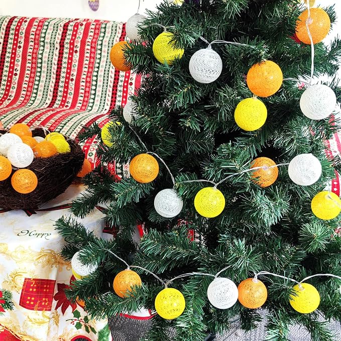 Gardeningwill 3M/10Ft 30 Yellow Orange White Ball LED Battery Operated String Fairy Light