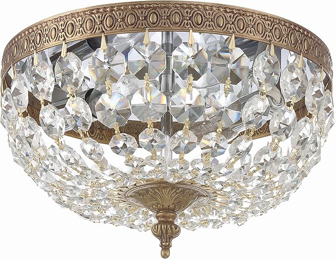 Crystorama 2 Light Clear Italian Crystal Olde Brass Flush Mount