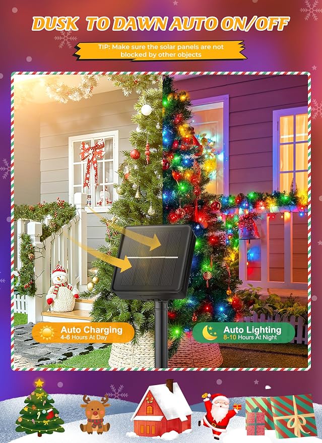 Brightown Solar Christmas Lights Outdoor, 4 Pack Total 184FT 480 LED Solar String Lights Outdoor Waterproof Green Wire with 8 Modes, Solar Fairy Light for Garden Yard Patio Party Decors, Multicolor