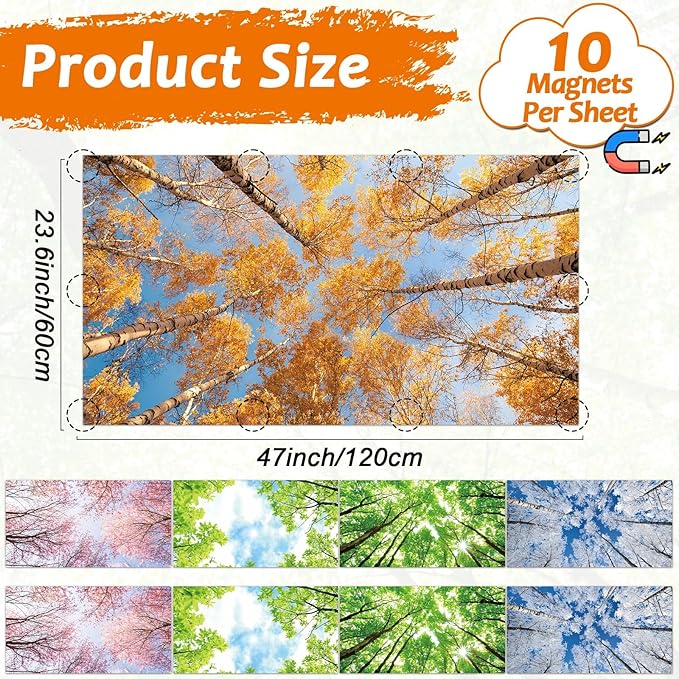 8 Pcs Fluorescent Light Covers with 80 Magnets Decorative for Classroom Ceiling Light 4 x 2 Feet Magnetic Light Covers Filter Easy Install for Office Hospitals & Home Drop Ceiling Supplies (Season)
