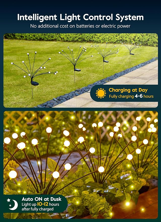 Brightown 8 Pack Solar Garden Lights, 96 LED Firefly Lights, 2 Lighting Modes, Wind Sway IP65 Waterproof Outdoor Lights for Garden Yard Pathway Decor, Warm White